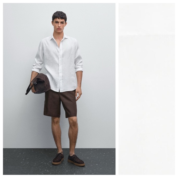NWT. Massimo Dutti White 100% Linen Slim Fit. Size S.